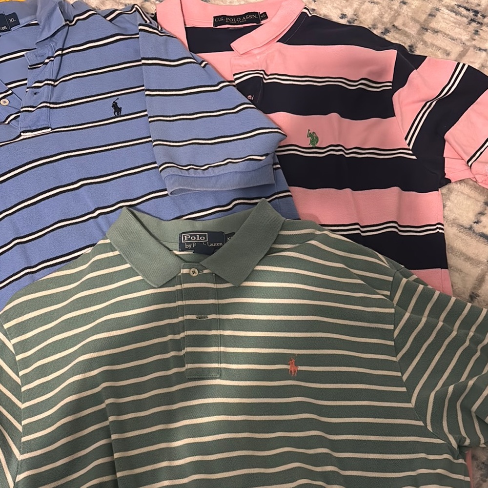 Polo by Ralph Lauren Blue and Pink Striped Polo Shirt